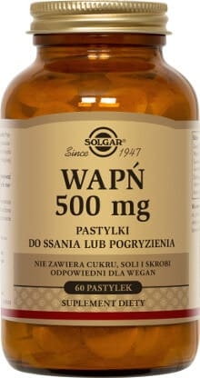 Wapń 500 mg  do ssania lub gryzienia 60 pastylek Solgar