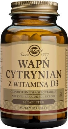  Wapń cytrynian z Witaminą D3  60 tabletek Solgar
