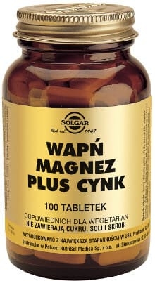 Wapń, Magnez plus Cynk 100 tabletek Solgar