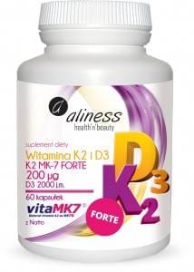 Naturalna Witamina D3 K2 FORTE MK-7 200 µg z Natto  60 kapsułek Aliness
